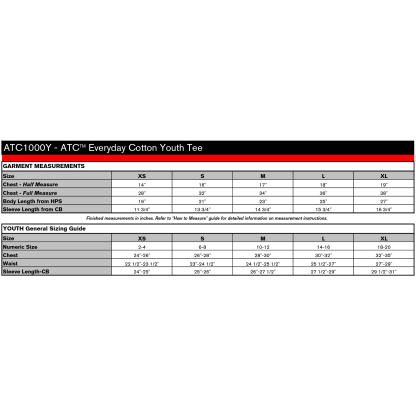 ATC1000Y SIZE CHART