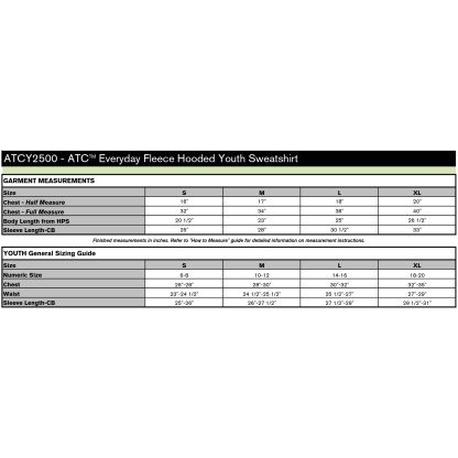 ATCY2500 SIZE CHART