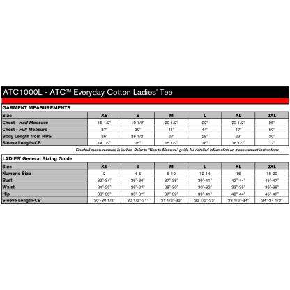 ATC1000L SIZE CHART