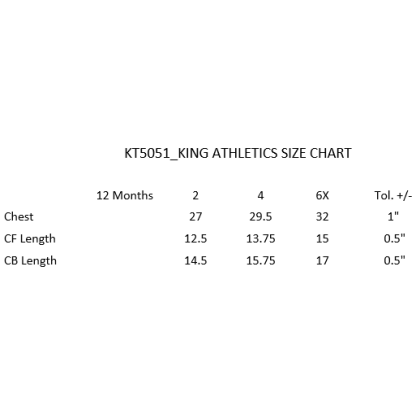 Quality KT5051 SIZE CHART